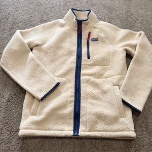 Mondetta Outdoor Project Sherpa Fleece Jacket Cream Navy Full Zip Mens Small‎